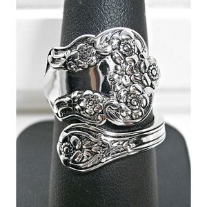 925 STERLING SILVER Vintage Style Flowers Spoon Ring